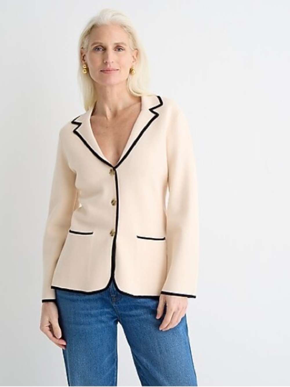 J. Crew Black Contrast Trim Blazer Sweater NWOT